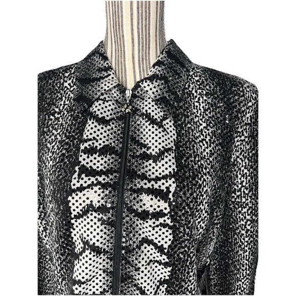 Jacket Joseph Ribkoff Womens Size 12 Full Zip Animal Print Vintage Black White - Picture 3 of 4